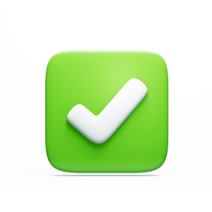 Green check mark icon in a box. 3d render